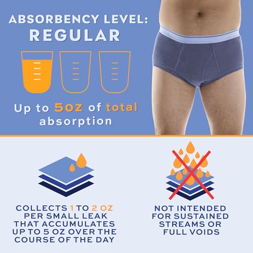 Wearever Incontinence Underwear for Men, Reusable Washable Briefs, Regular Absorbency, Pack of 6, Gray, L T541659