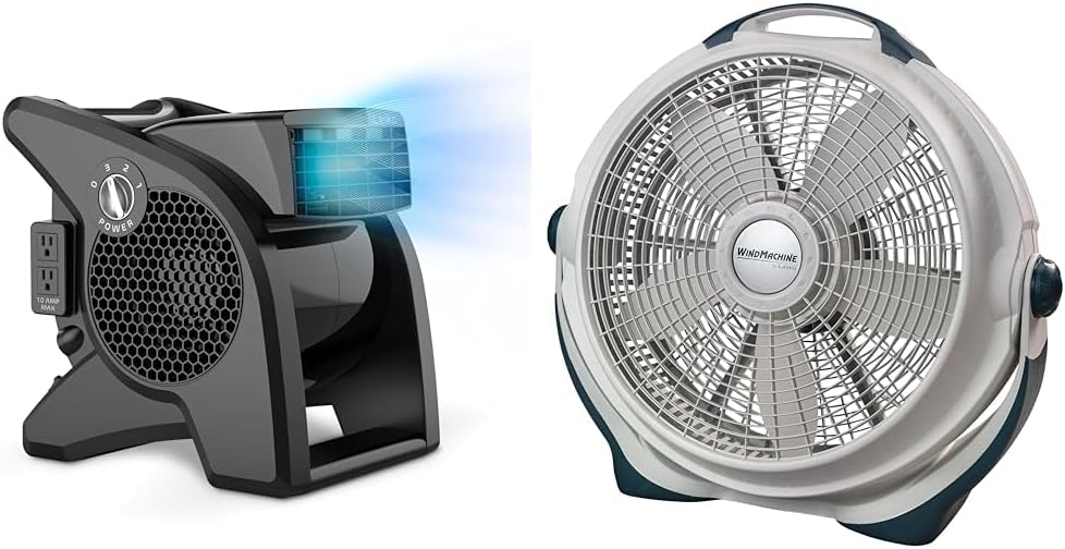Lasko 14.5" 375 CFM Pivoting Utility Fan and 20" Wind Machine Air Circulator Floor Fan with 3 Speeds and Pivoting Head