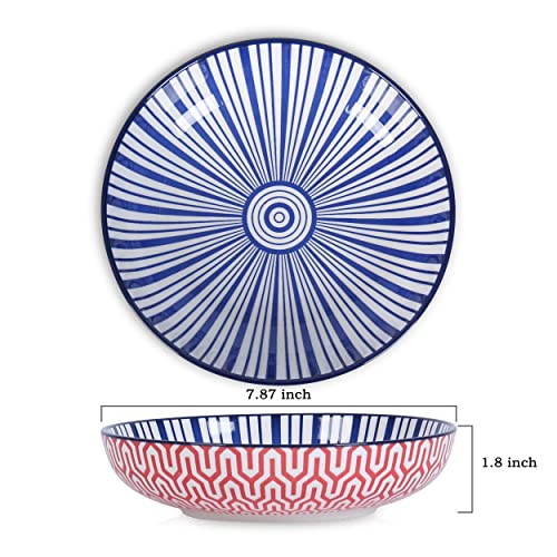 Selamica Porcelain 26 oz Pasta Bowls Set of 6, 8 Inch, Vintage Blue N989