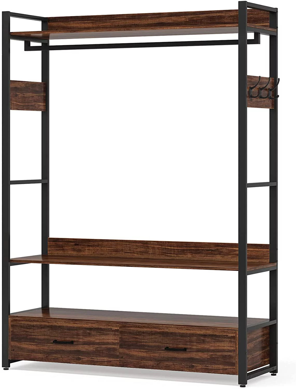 Tribesigns Heavy Duty Clothes Rack with Shelves and 2 Drawers, Rustic Brown V99073