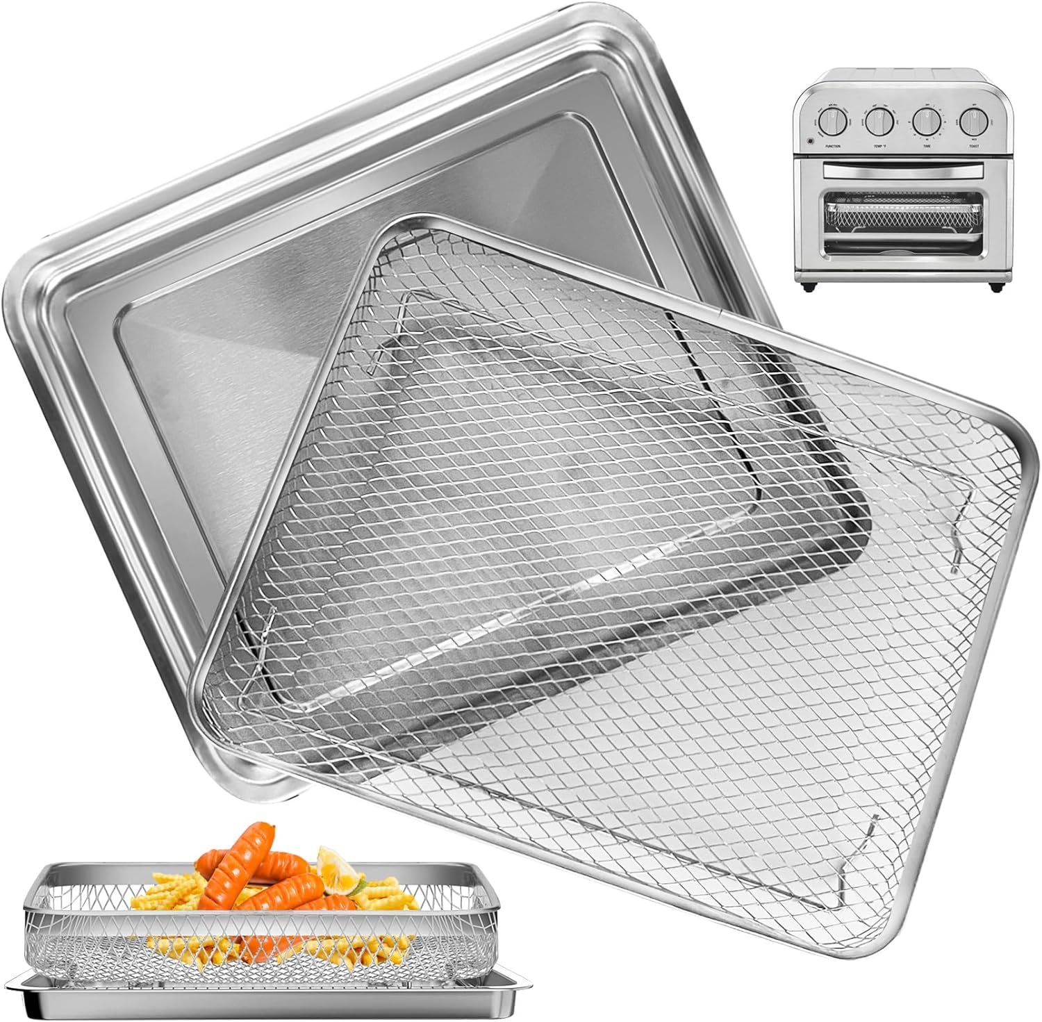 Air Fryer Tray Replacement for Cuisinart TOA-28 AFR-25 Toaster Air Fryer Convection Oven, 10.7 * 9.8'' Non-stick Mesh Air Fryer Stainless Steel Basket Wire Rack Accessories Parts, Dishwasher Safe