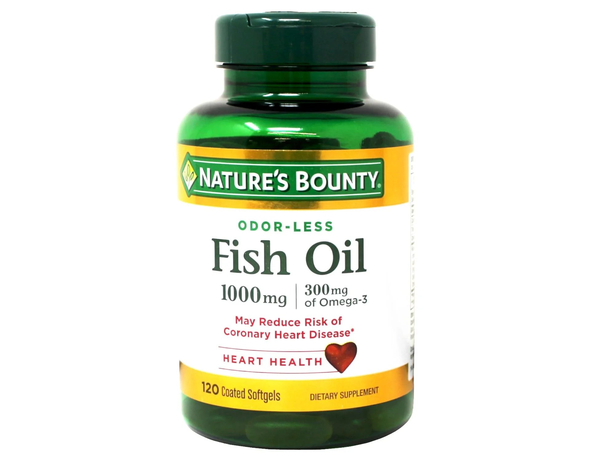 Nature's Bounty Odorless Fish Oil 1000mg Omega-3 Softgels, 120 Count, 2 Pack V2903