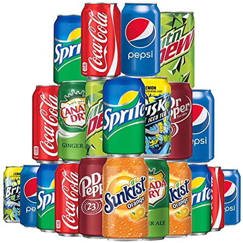 16 Soda Variety Bundle | Multi Flavor Soft Drink Pack | Assortment of Cola, Pepsi, Sprite, Mountain Dew, Dr. Pepper, Sunkist, Canada Dry Ginger Ale, Brisk Iced Tea | The Beverage Care Package