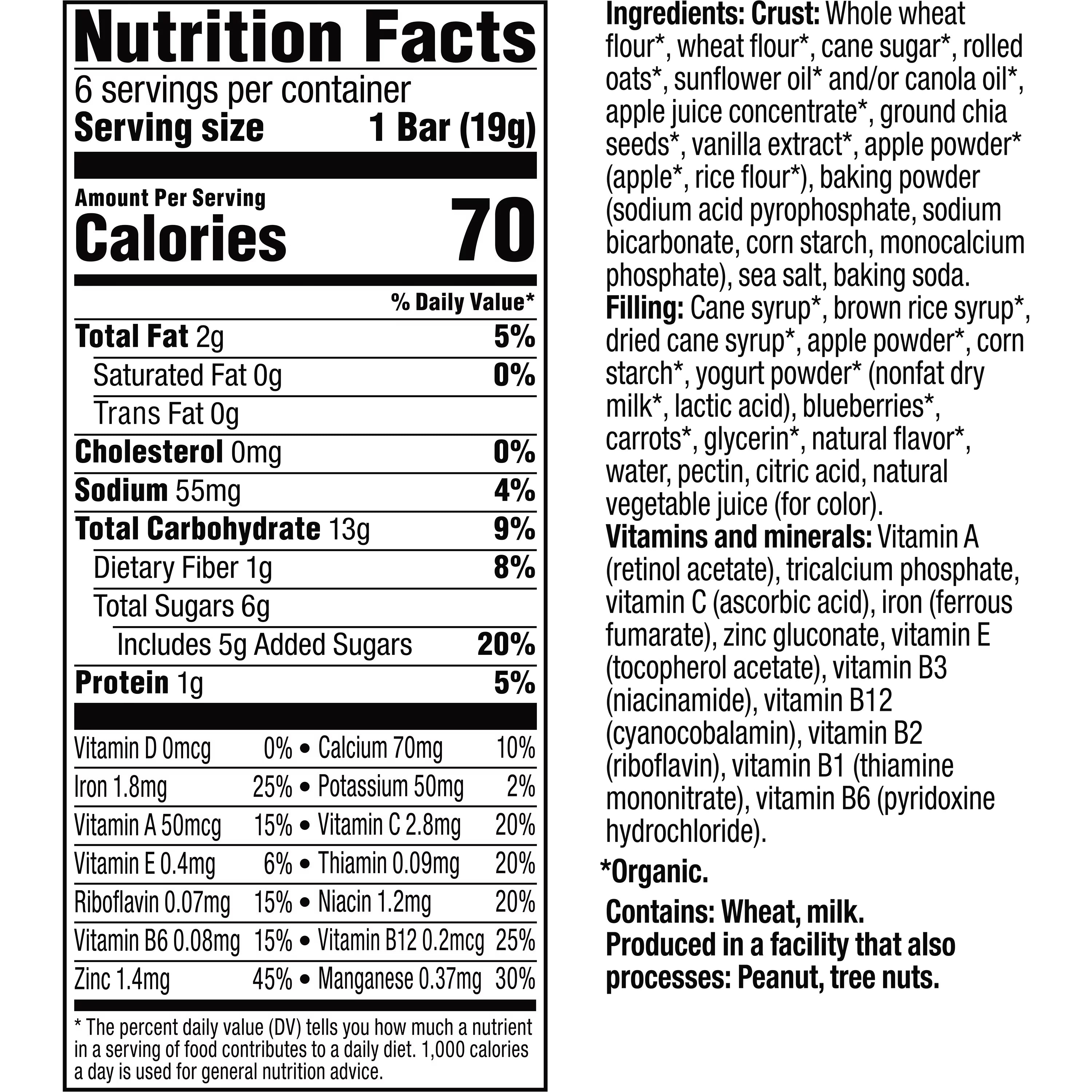 Plum Organics Mighty Snack Bars, Blueberry, 0.67 oz, 6 Count, 8 Pack B44597