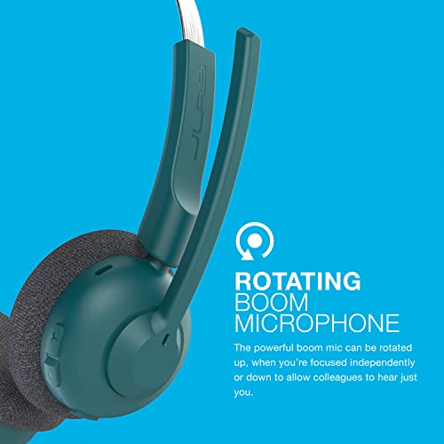 JLab Go Work Pop On-Ear Wireless Headset, Teal, Bluetooth Multipoint, Rotating Boom Mic Y9283
