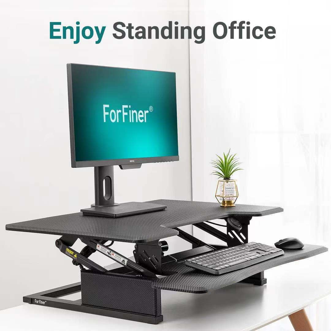 GUKA [Electric] 31.5 inch Standing Desk Converter, Height Adjustable Ergonomic Sit to Stand Up Riser, Dual Monitor Lift Computer Workstation for Home Offcie Cubicle Table Desktop