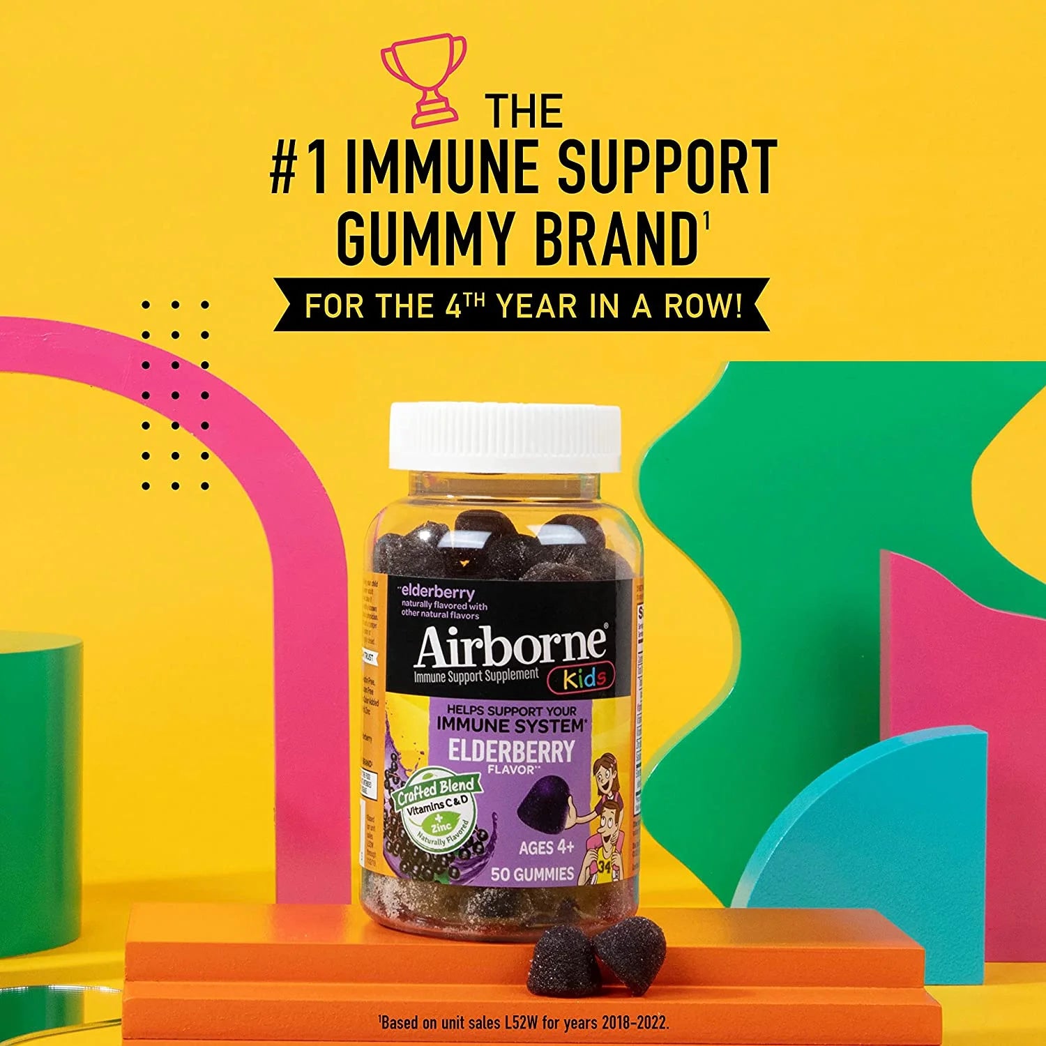 Airborne KIDS Elderberry + Zinc & Vitamin C Gummies, 50 Count R128