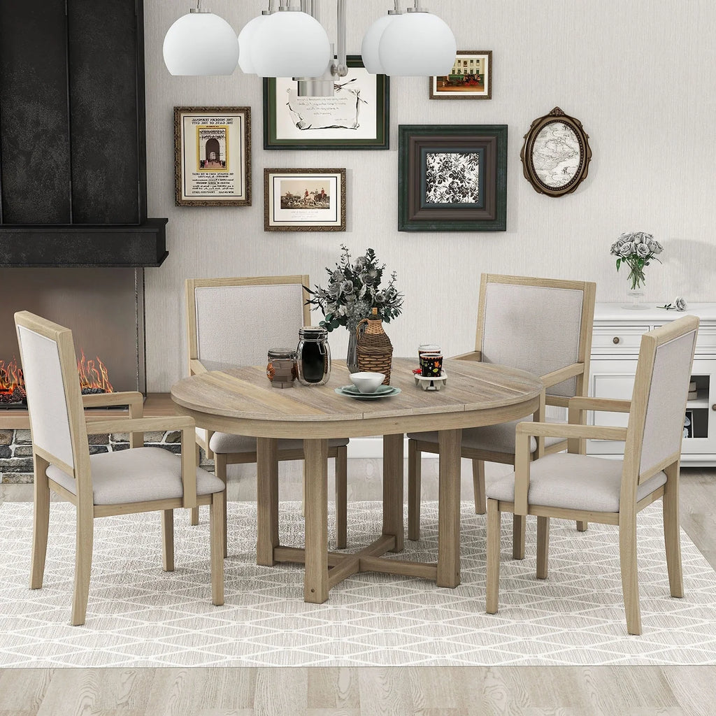 5-Piece Extendable Wood Dining Table Set A262