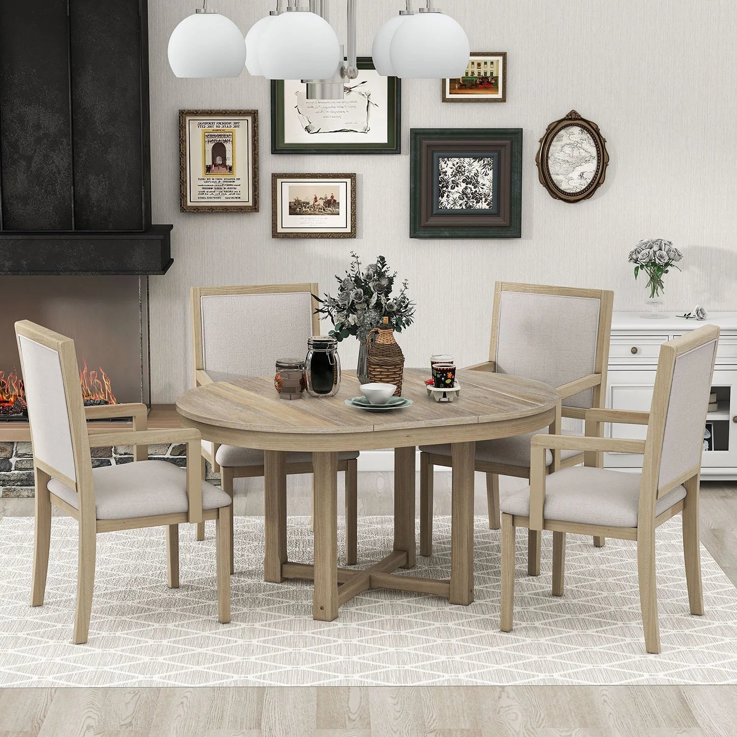 5-Piece Extendable Wood Dining Table Set A262