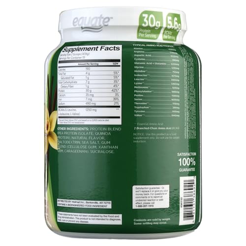 Equate Plant-Based Protein Supplement, Smooth Vanilla, 2 lbs X737238