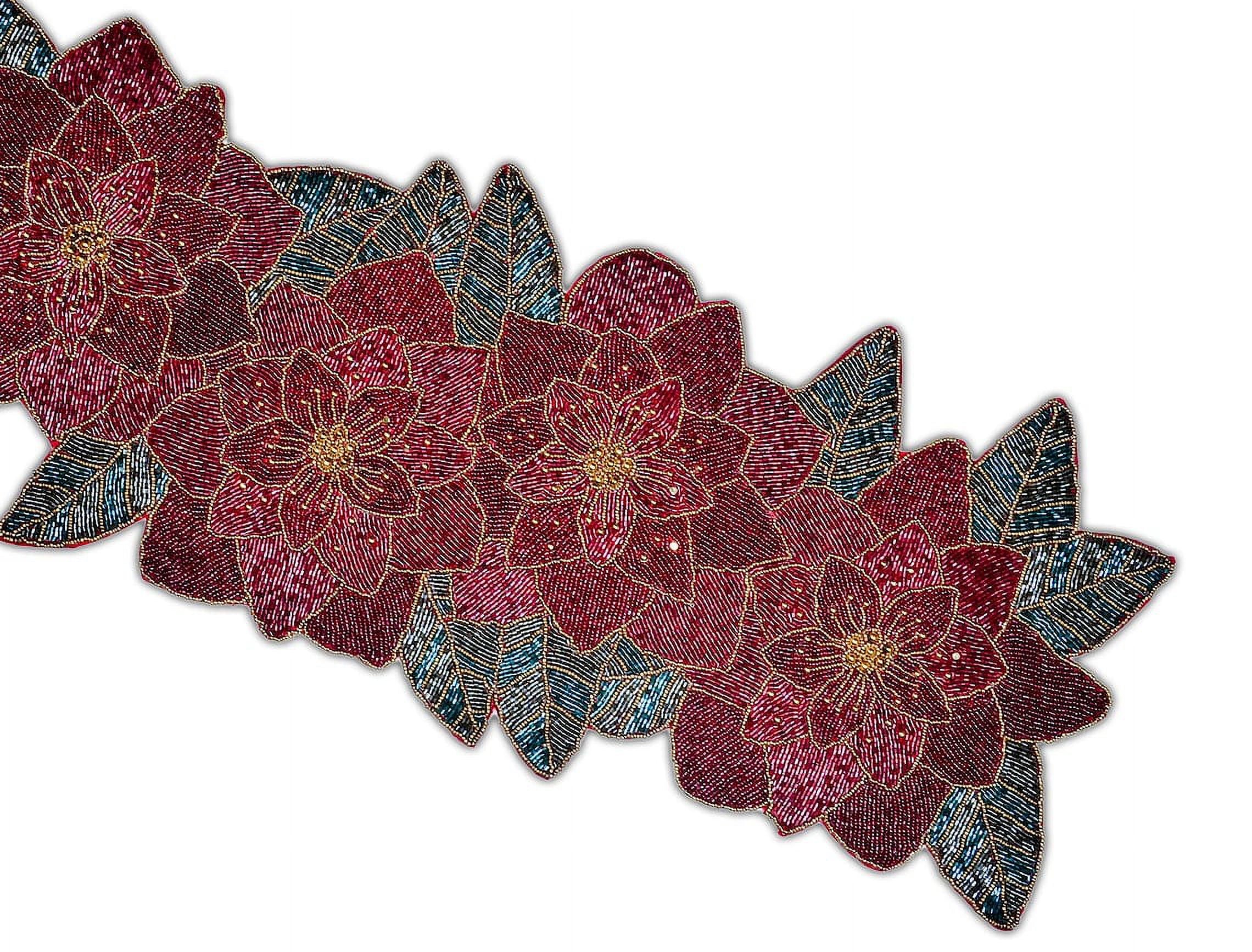 Handmade Beaded Christmas Floral Table Runner 13x36 Inch H72904