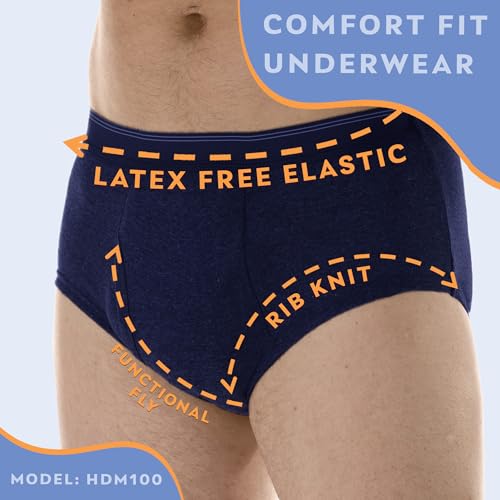Wearever Men’s Incontinence Briefs, Reusable & Washable, Gray, M (Waist 34-36") O810
