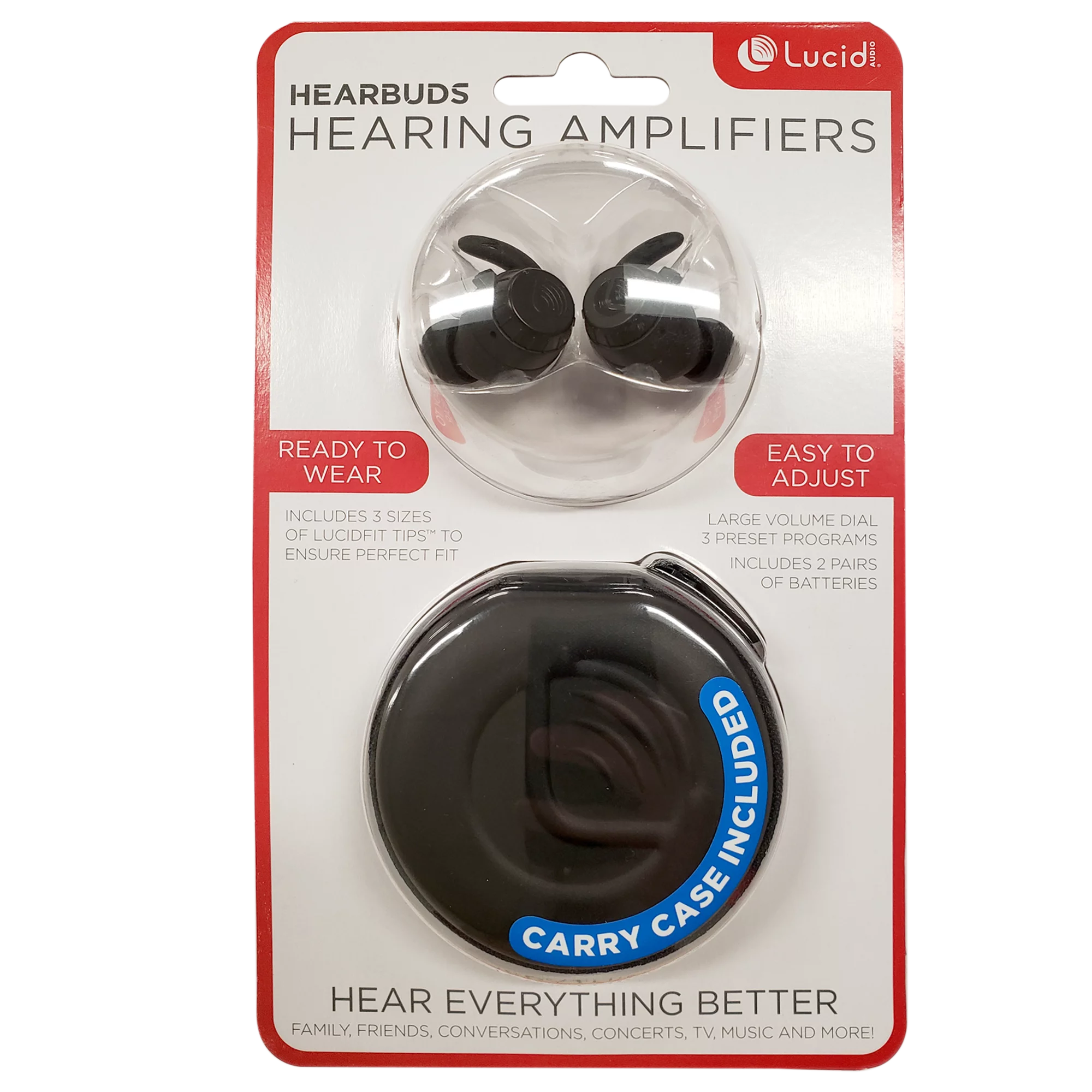 Lucid Audio HearBuds PSAP Hearing Amplifiers for Adults, Seniors - Black L54546