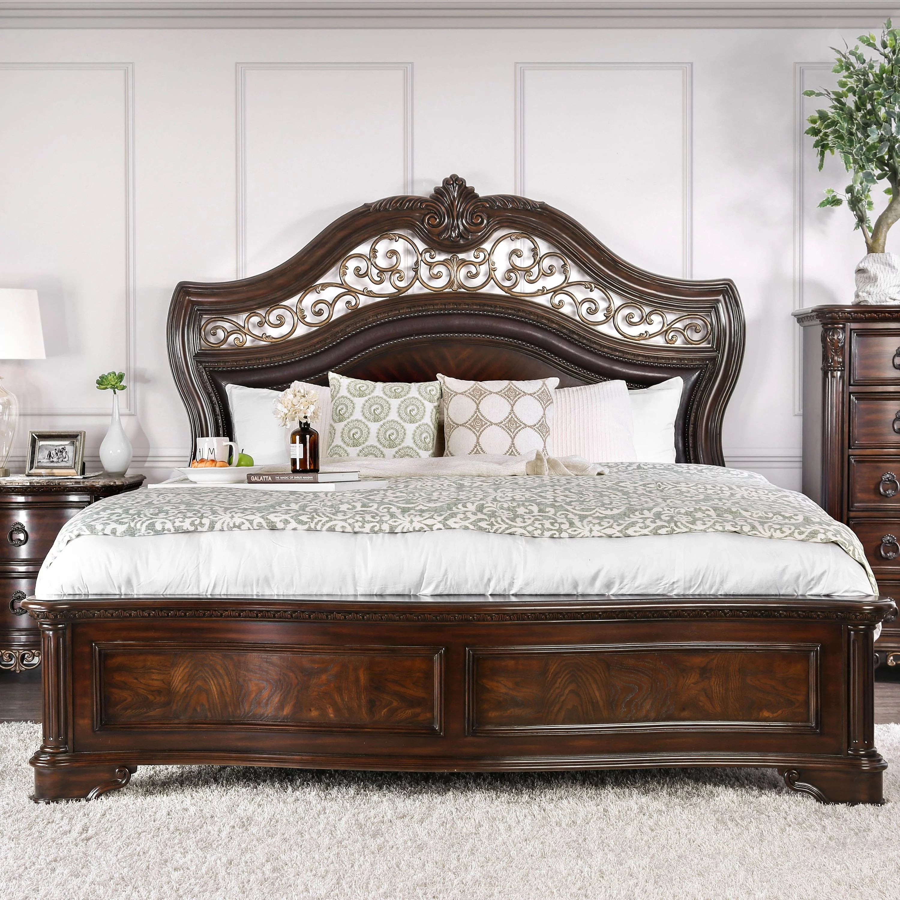 Furniture of America Davidson Wood Panel Bed Queen Brown Cherry H3081