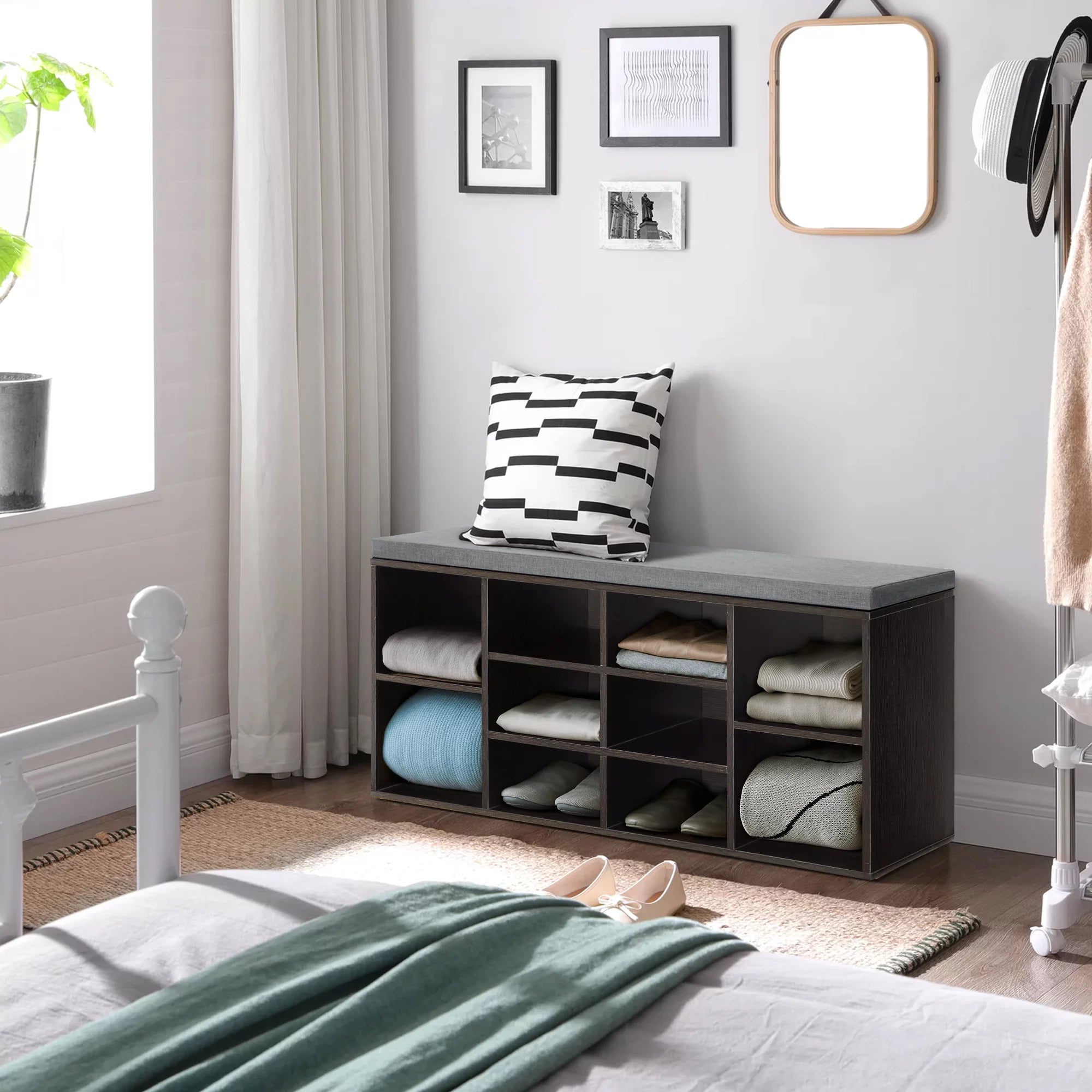 Shoe Bench Storage Organizer with 3-Tier Adjustable Shelves C33516