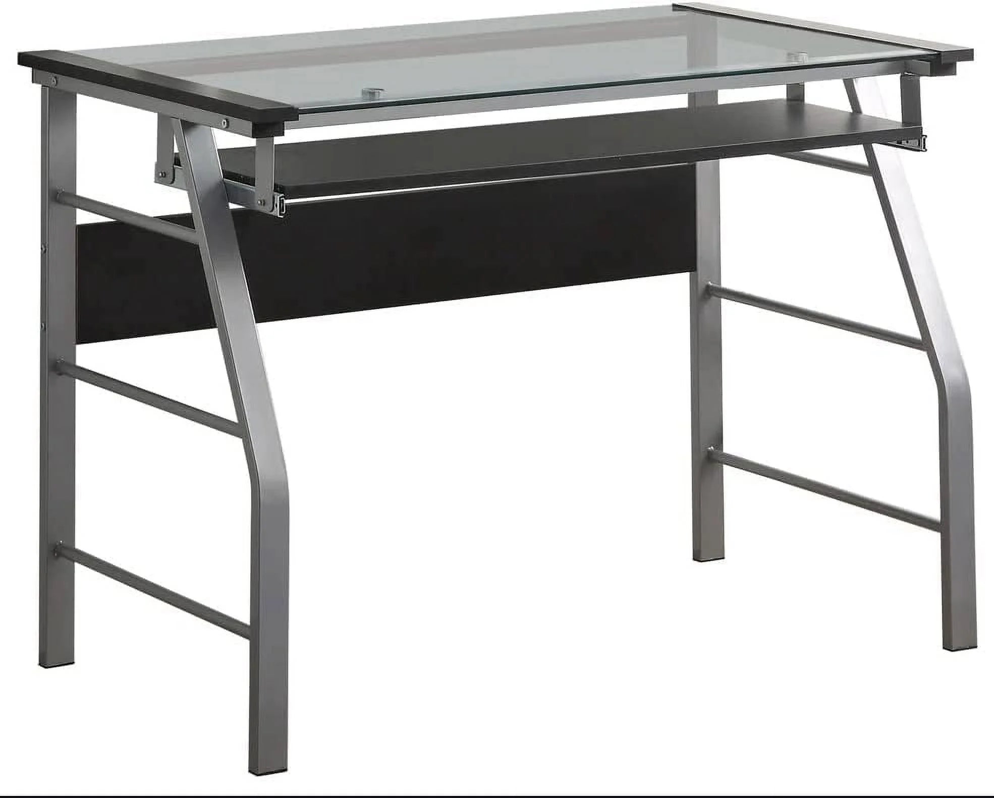 RUNFAYBIU King's Brand Metal and Glass Top Computer Desk, Silver Finish E403984