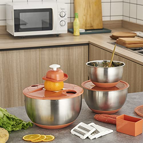 VEKAYA Mixing Bowls Set of 3, Stainless Steel with Airtight Lids, 5/3/1.5 QT (Black) H540