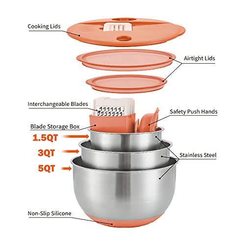 VEKAYA Mixing Bowls Set of 3, Stainless Steel with Airtight Lids, 5/3/1.5 QT (Black) H540