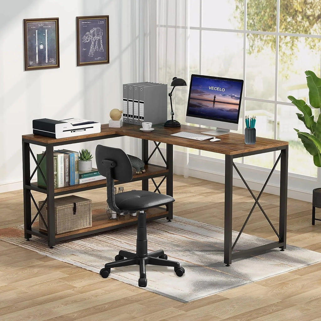 VECELO Armless Office Chair, Low-Back Adjustable Height, Black U485