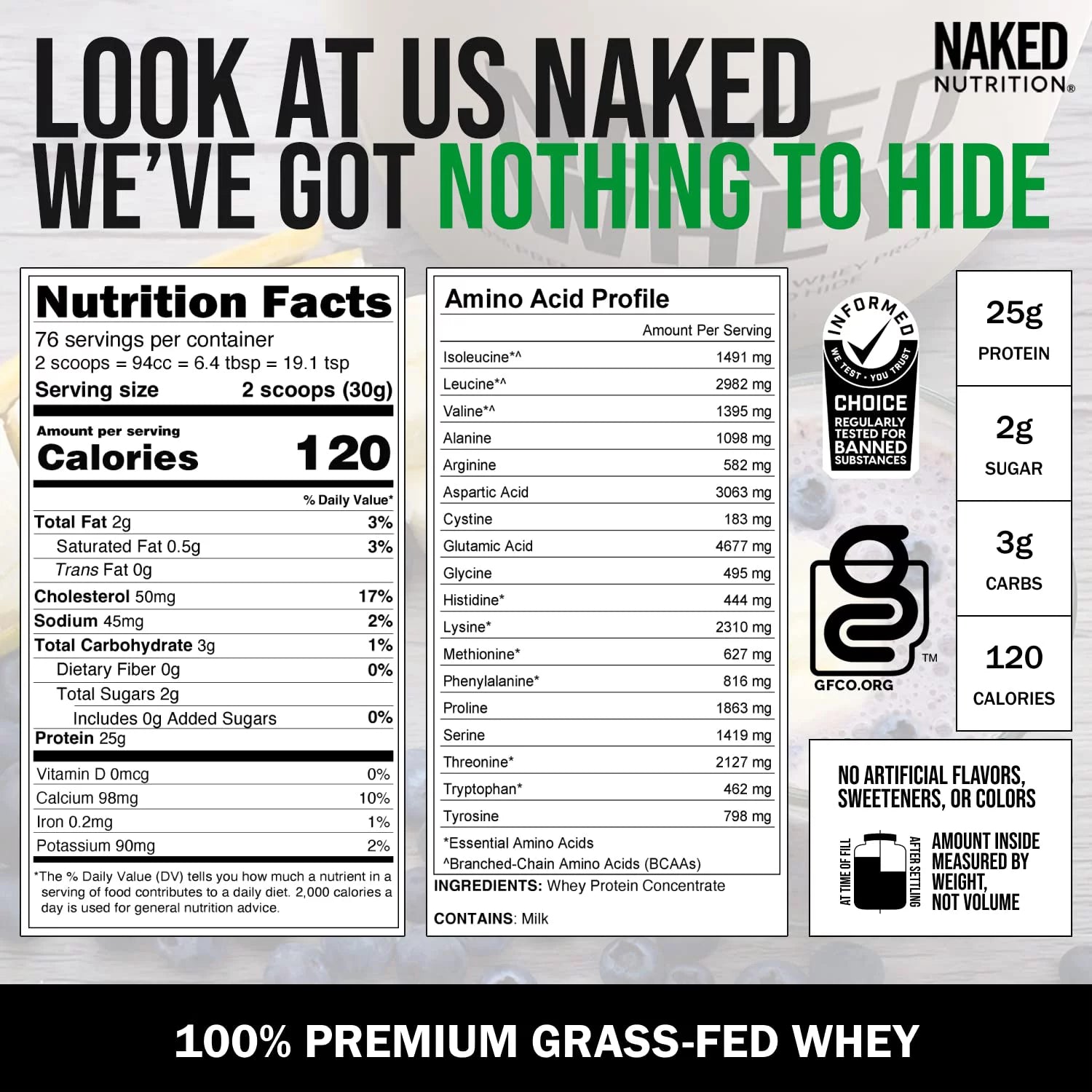 Naked WHEY 5LB Unflavored Whey Protein Powder, 100% Grass Fed, 1 Ingredient J97515
