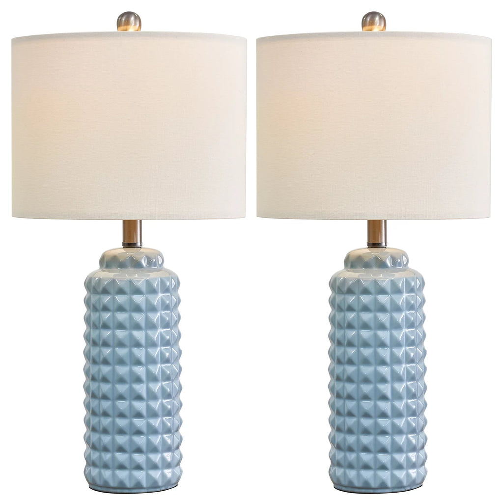 Oneach Ceramic Table Lamp Set of 2 Light Blue 24.5" for Living Room Bedroom K1744