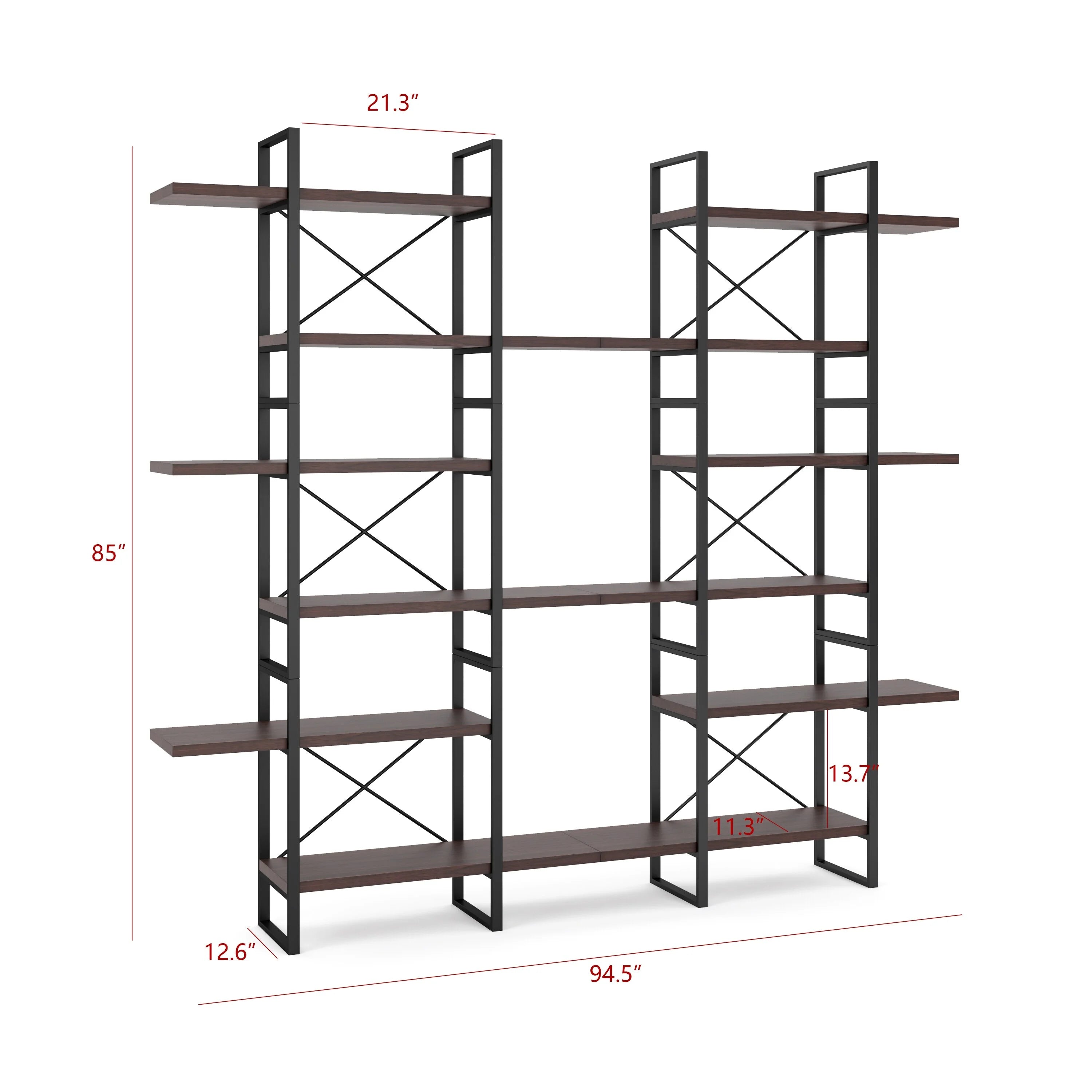 Davee Dark Walnut 6-Tier Industrial Bookcase E422012