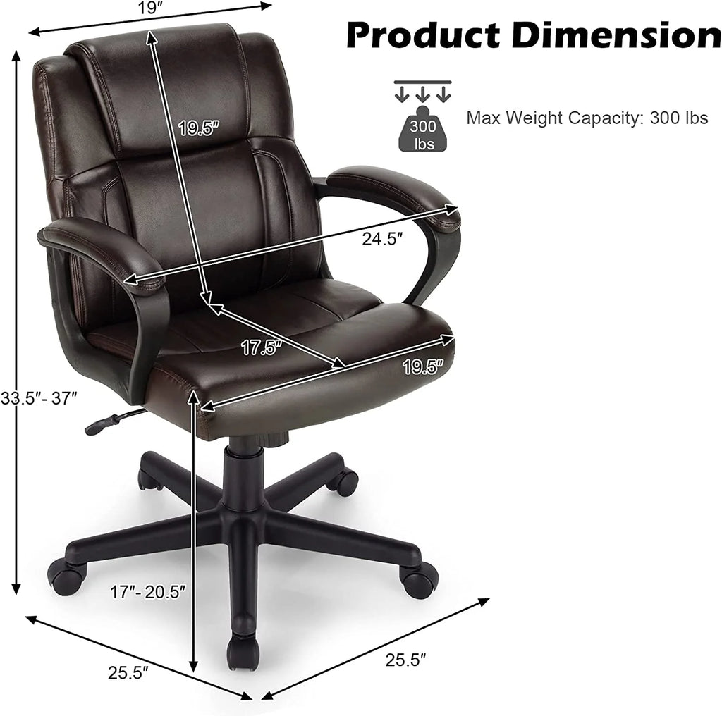 HJZBNONE Office Chair Leather Ergonomic Mid Back Computer Desk Chair Dark Brown N406
