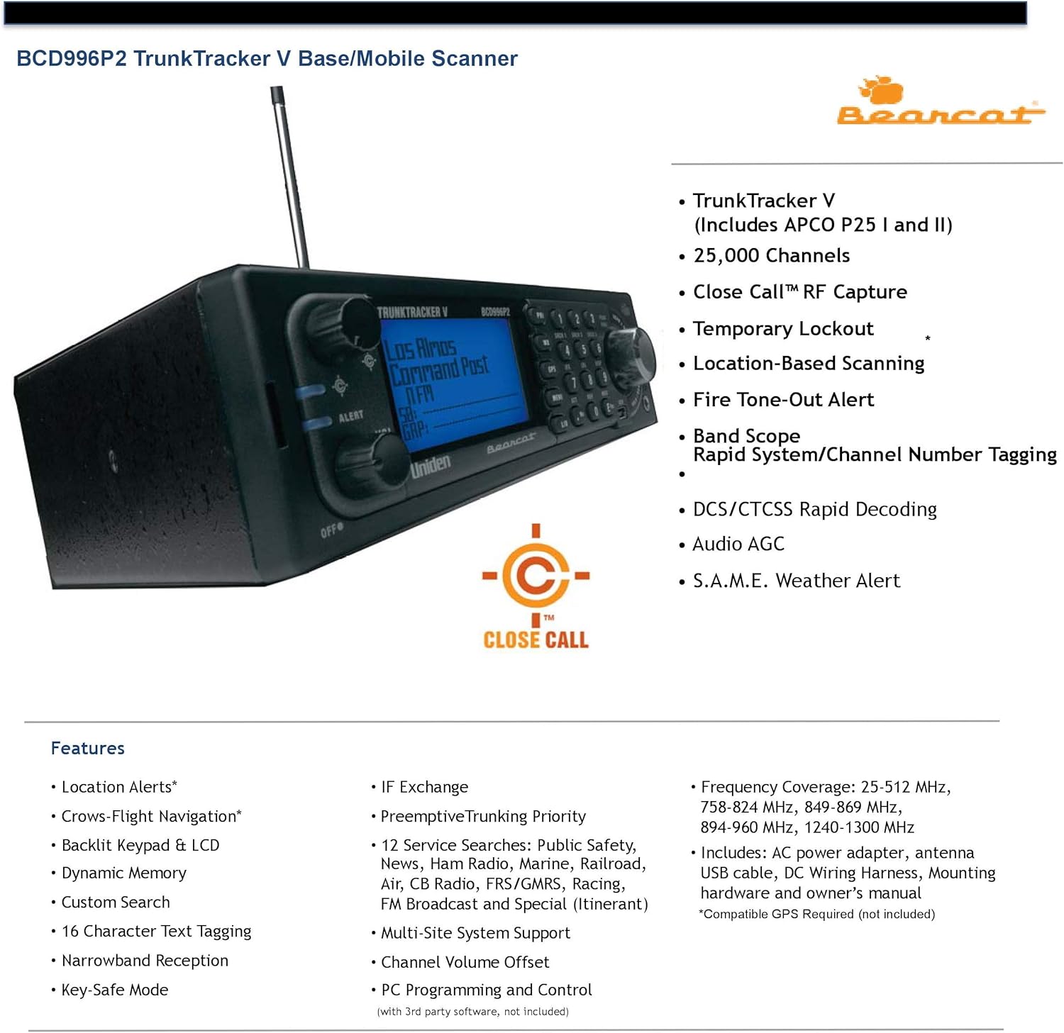 Uniden BCD996P2 Digital Mobile TrunkTracker V Scanner with Bearcat 7-Watt External Speaker Z6908