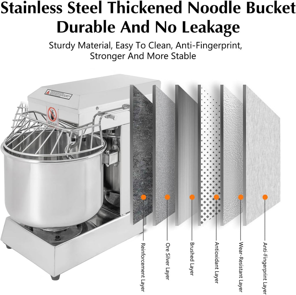 Commercial Food Mixer 10.5Qt Spiral Dough Kneading Machine with Stainless Steel Bowl Y124355