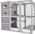 Large Cat Catio Kitty House wih 4 Tiers Cat House for Outdoor Cats Waterproof roof Cat Enclosures,77 Inch
