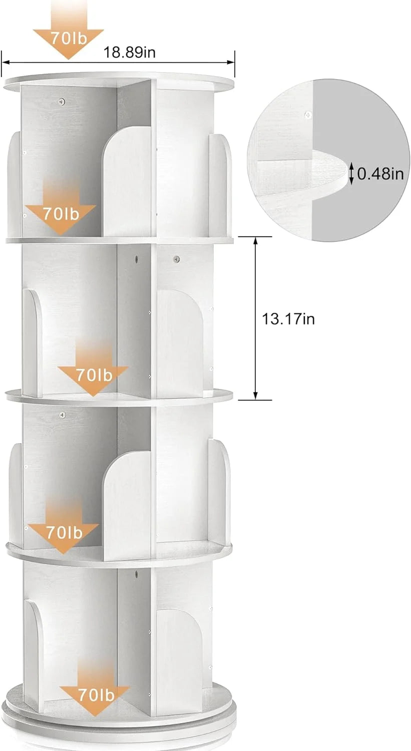 Rotating Bookshelf 4 Tier for Small Space, White H243684