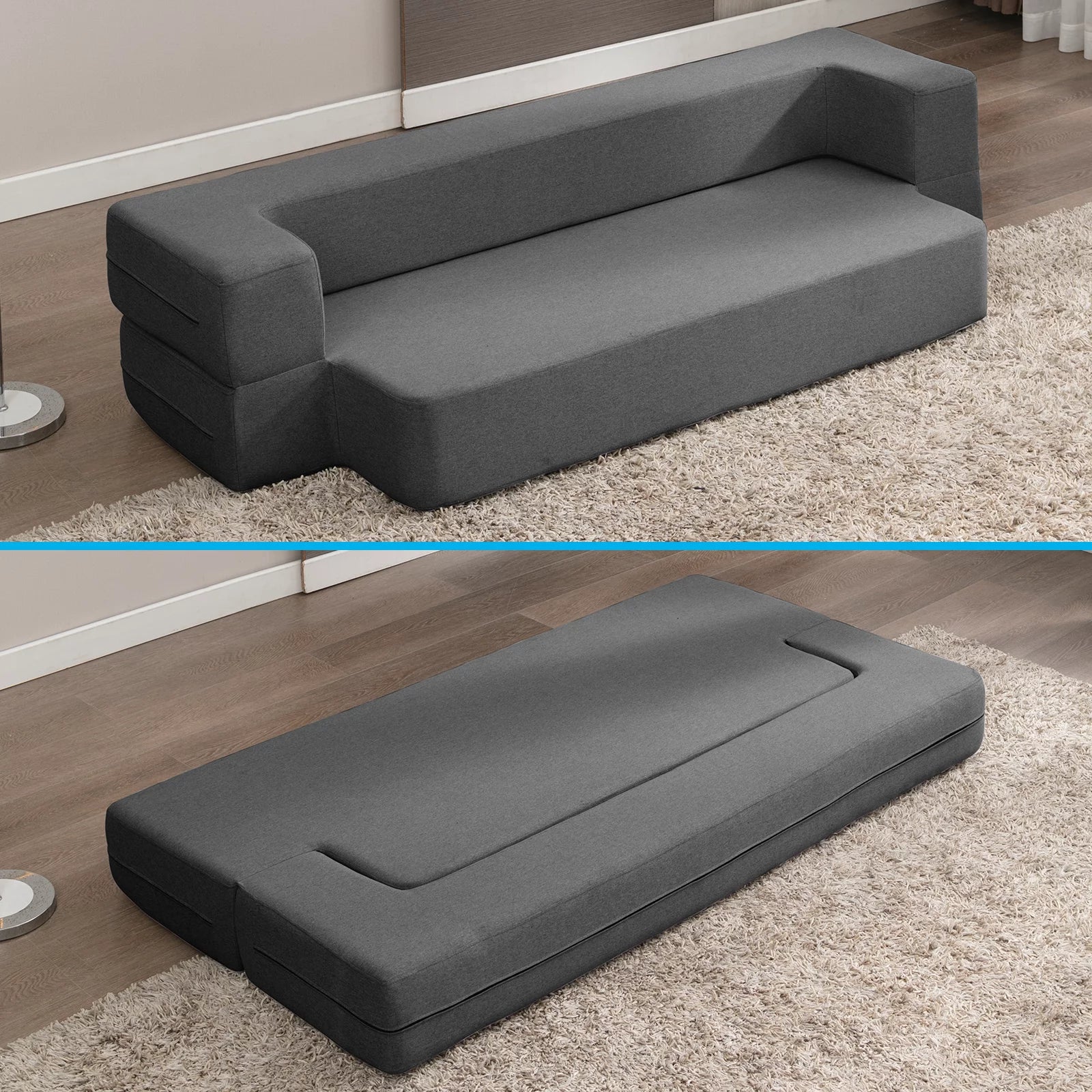 Mjkone Folding Queen Size Sleeper Sofa Bed with Memory Foam, Dark Gray N850