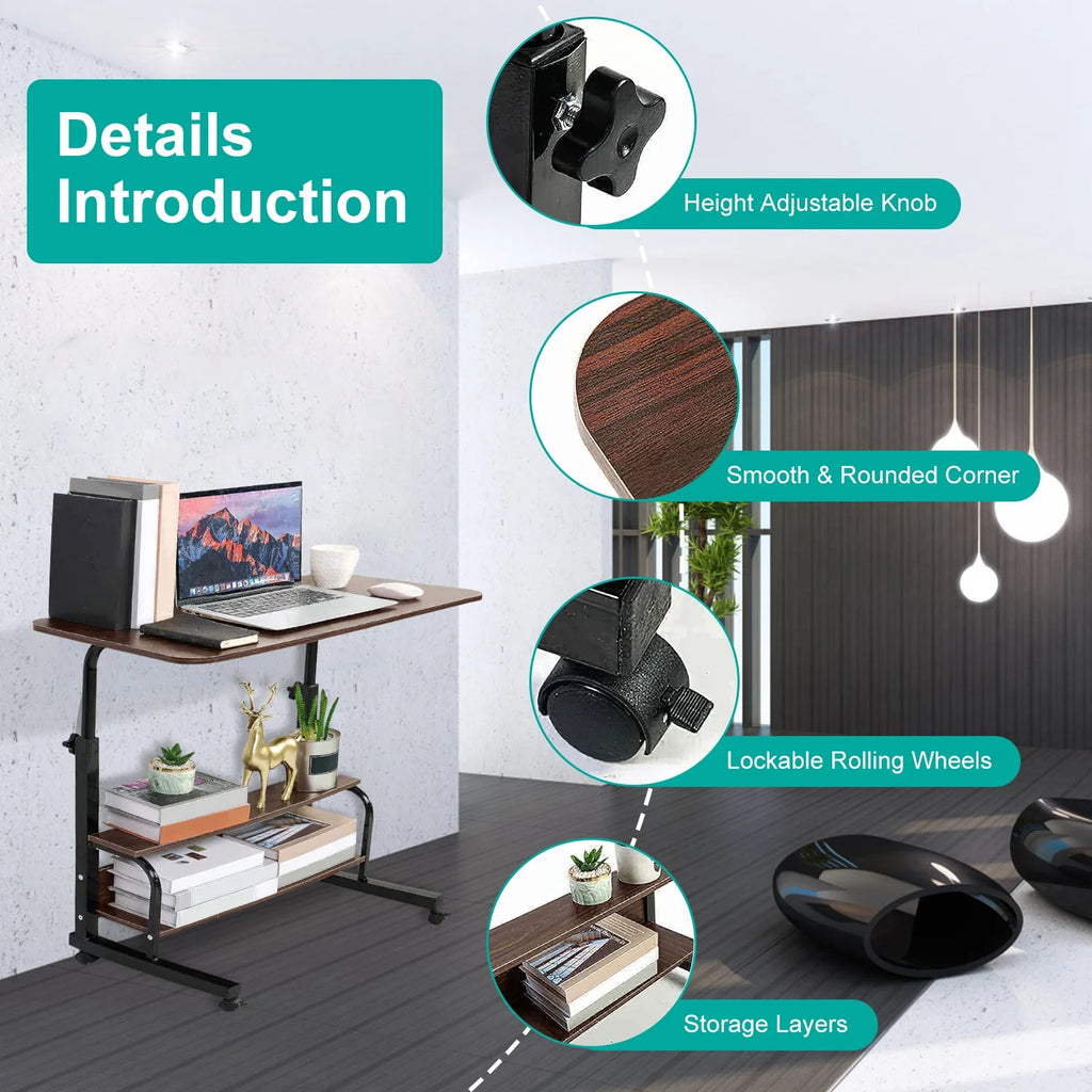 iMounTEK 3-Tier Mobile Laptop Table with Wheels, Adjustable, Beige X980600