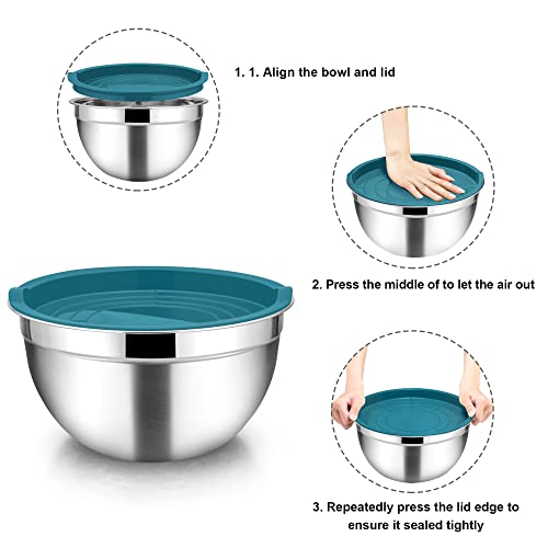 TeamFar Mixing Bowls 5-Piece Stainless Steel Nesting Set with Lids U24284