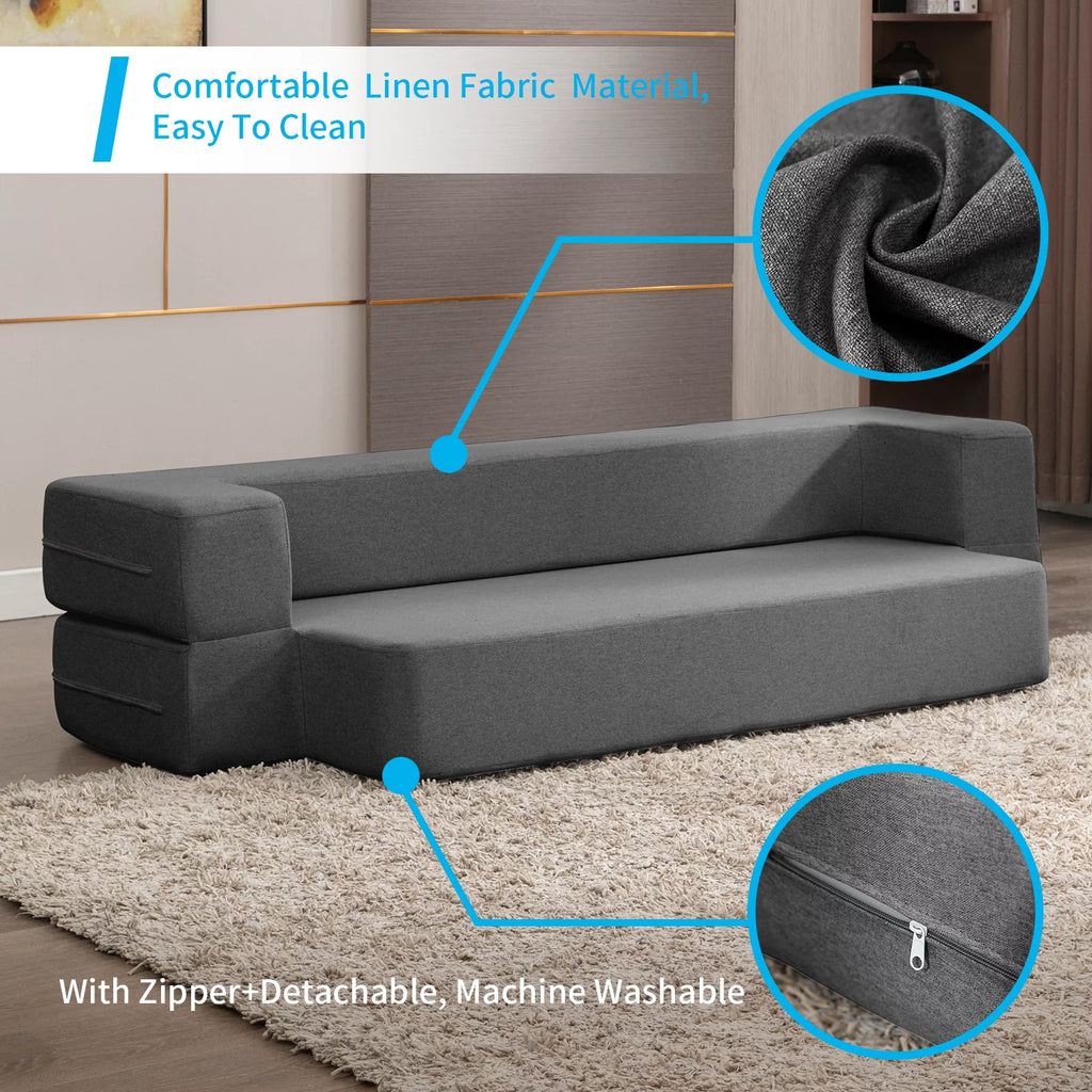 Mjkone Folding Queen Size Sleeper Sofa Bed with Memory Foam, Dark Gray N850