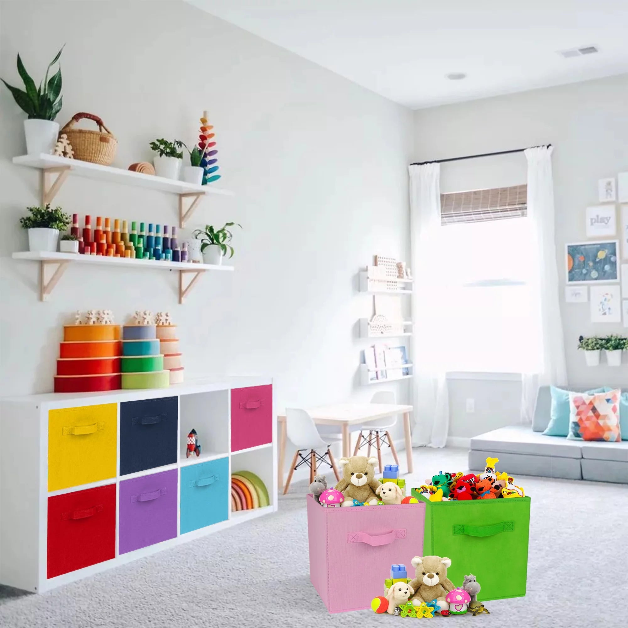 Klozenet 11 inch Cube Storage Bins 8-Pack, Multi Colored, for Kids Room and Toys K562