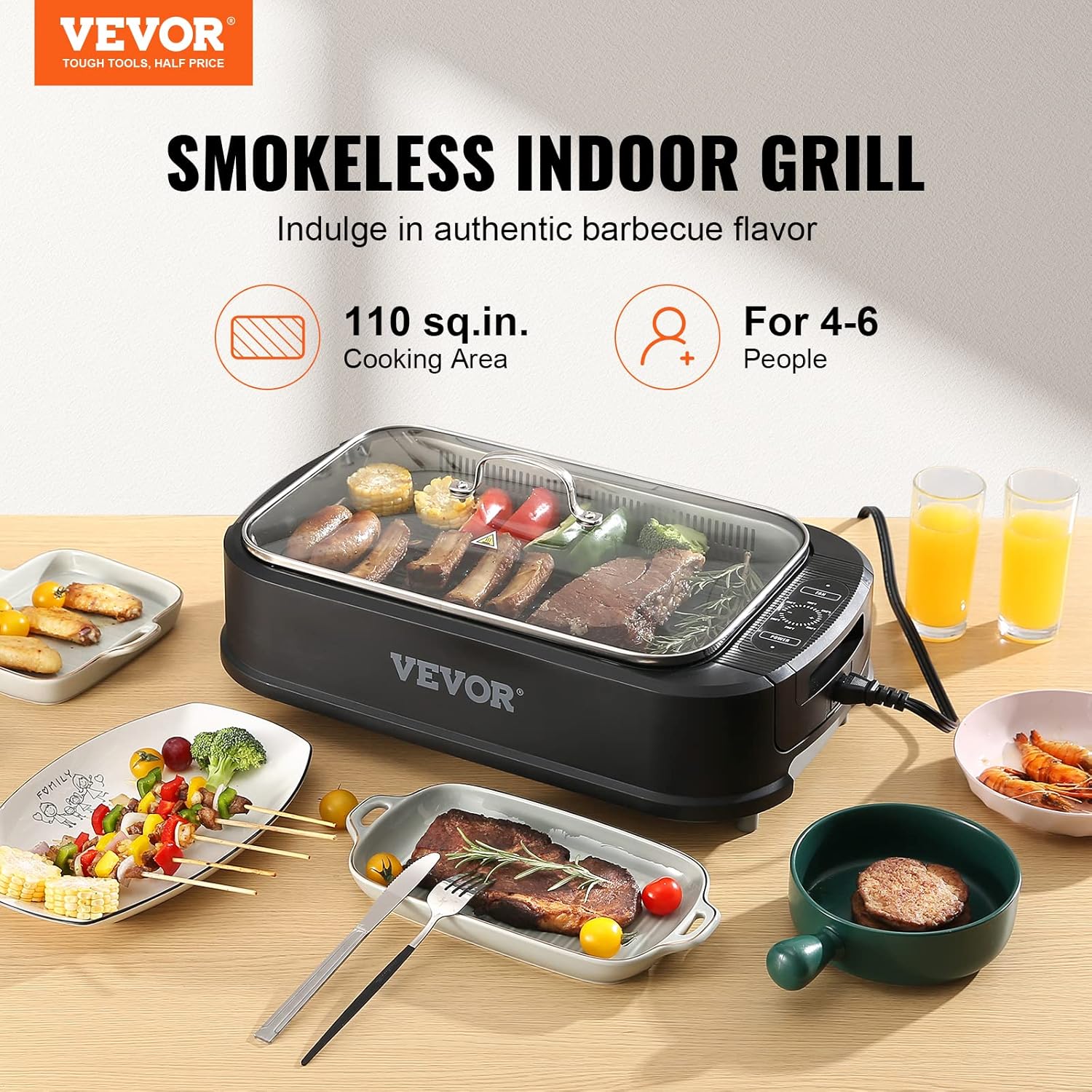 VEVOR Smokeless Indoor Grill, 1500W Electric BBQ with Non-Stick Surface Z788486