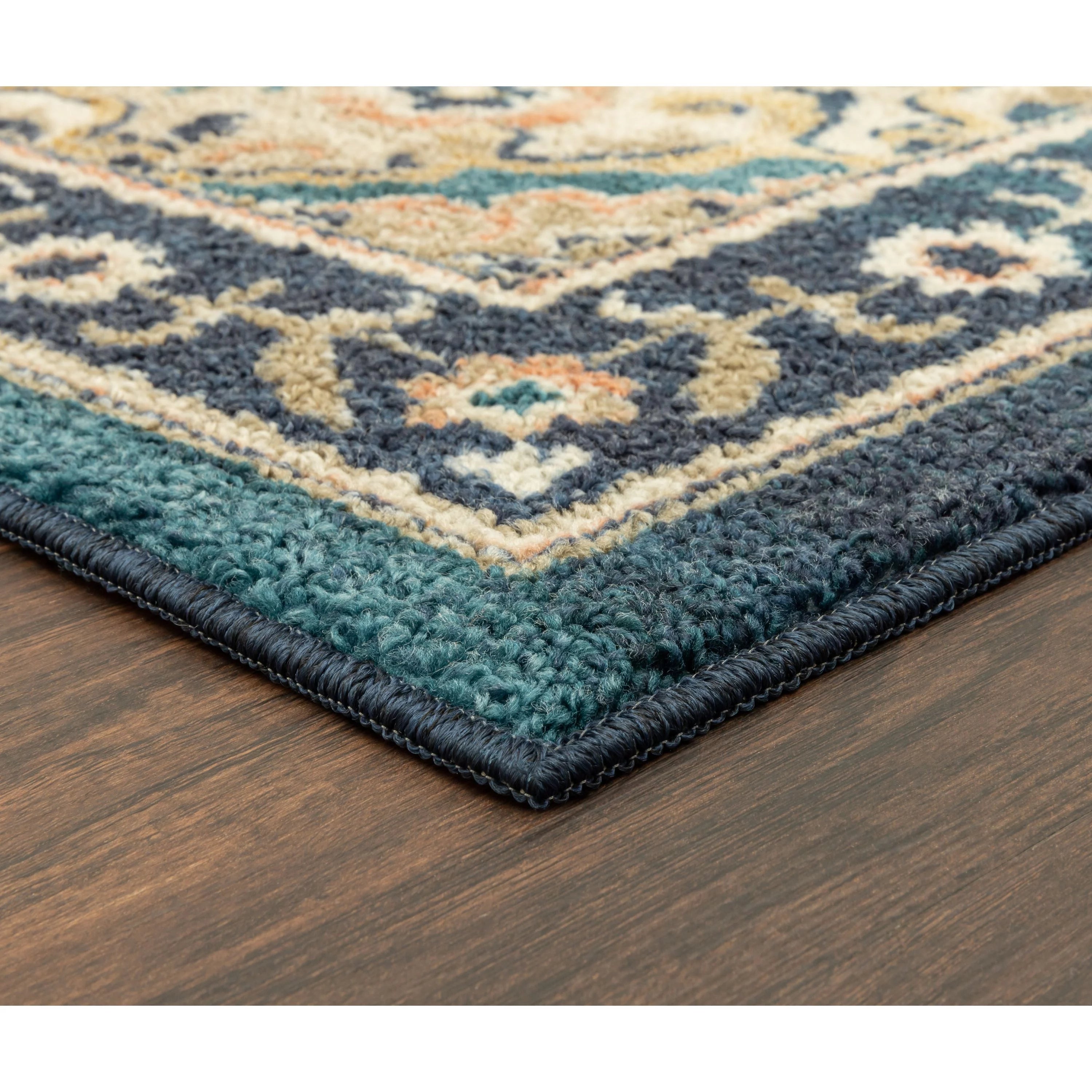 Mainstays Traditional Persian Teal Blue Print Indoor Area Rug 7x10 A4766