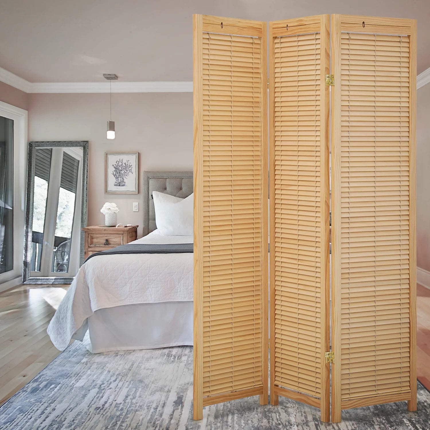Magshion 5.6 ft Foldable Room Divider, 3 Panel Wood Privacy Screen W4519