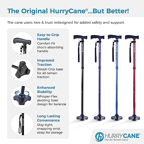 HurryCane Freedom Edition Foldable Walking Cane with T Handle A24452