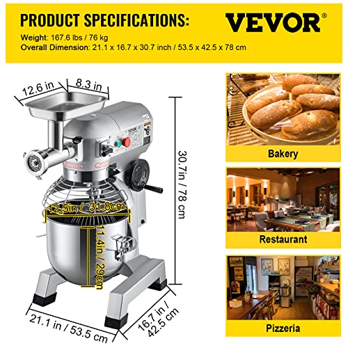VEVOR Commercial Food Mixer 8.5Qt 450W with Stainless Steel Bowl O794