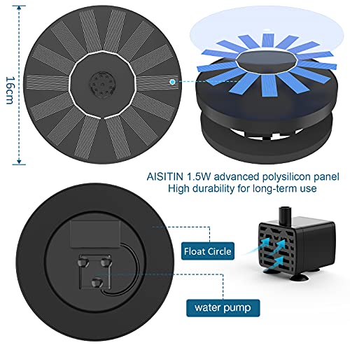 AISITIN Solar Bird Bath Fountain with 6 Nozzles and Brackets P6565