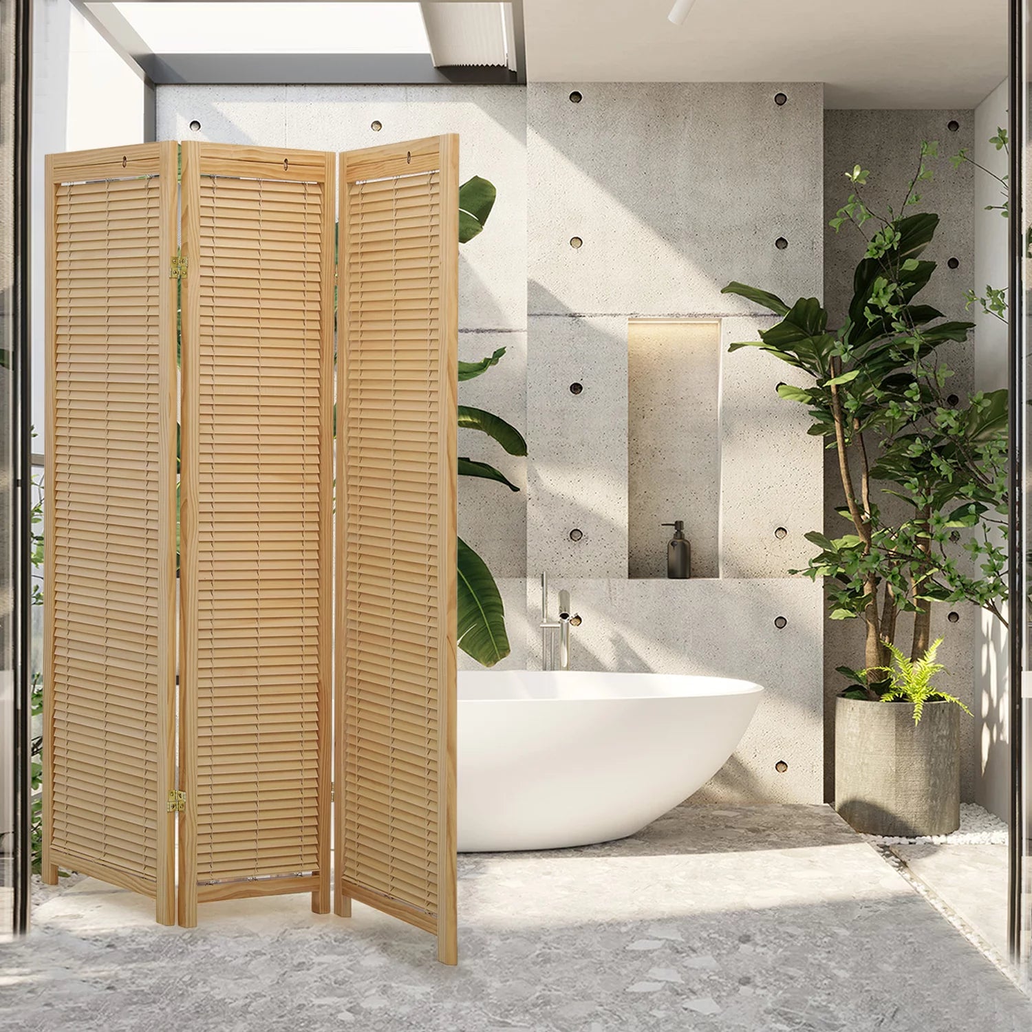 Magshion 5.6 ft Foldable Room Divider, 3 Panel Wood Privacy Screen W4519
