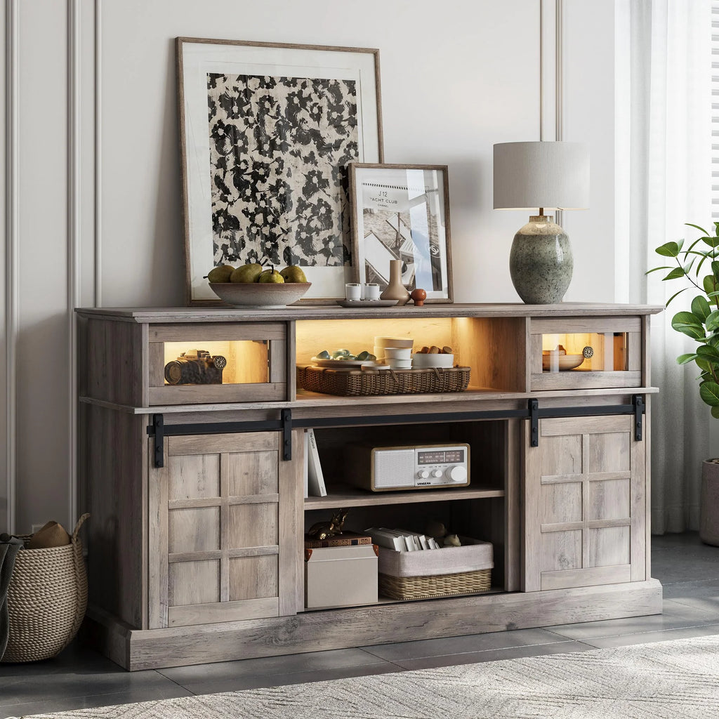 LGHM TV Stand, LED Light Entertainment Center for TVs Up to 65" with Storage Cabinet for Living Room, Bedroom,Gray