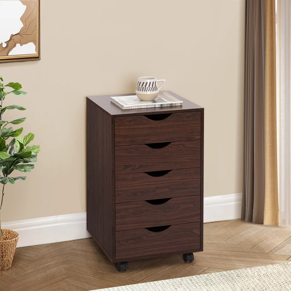 Taylor 5 Drawers Chest Wood Storage Dresser with Wheels - Espresso U717105