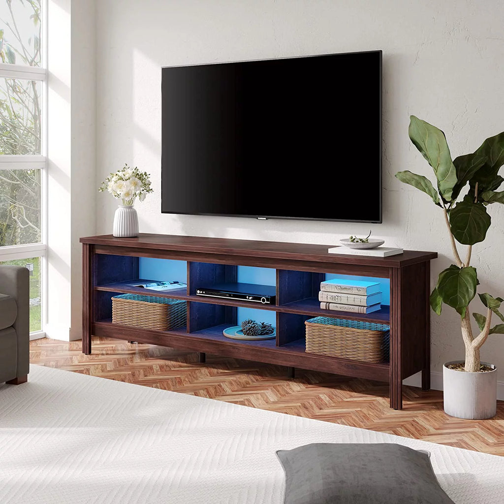 TV Stand for TVs up to 75 Inches with 6 Cubby, Brown D553456