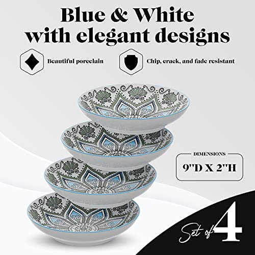 American Atelier Pasta Bowls Set of 4, 9-inch, Blue & Yellow Medallion R7091