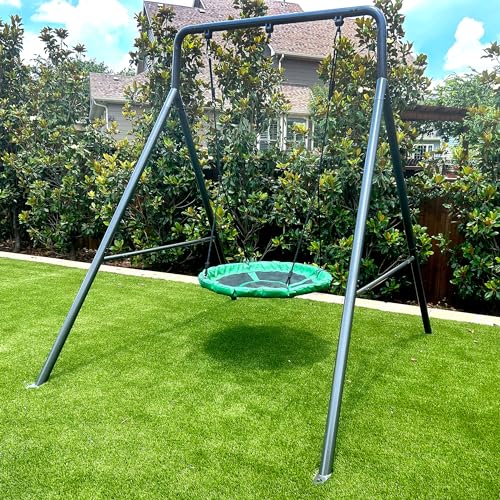 6.7’ x 8.4’ Single Swing Set Frame with 39” Round Platform Tree Swing F5373