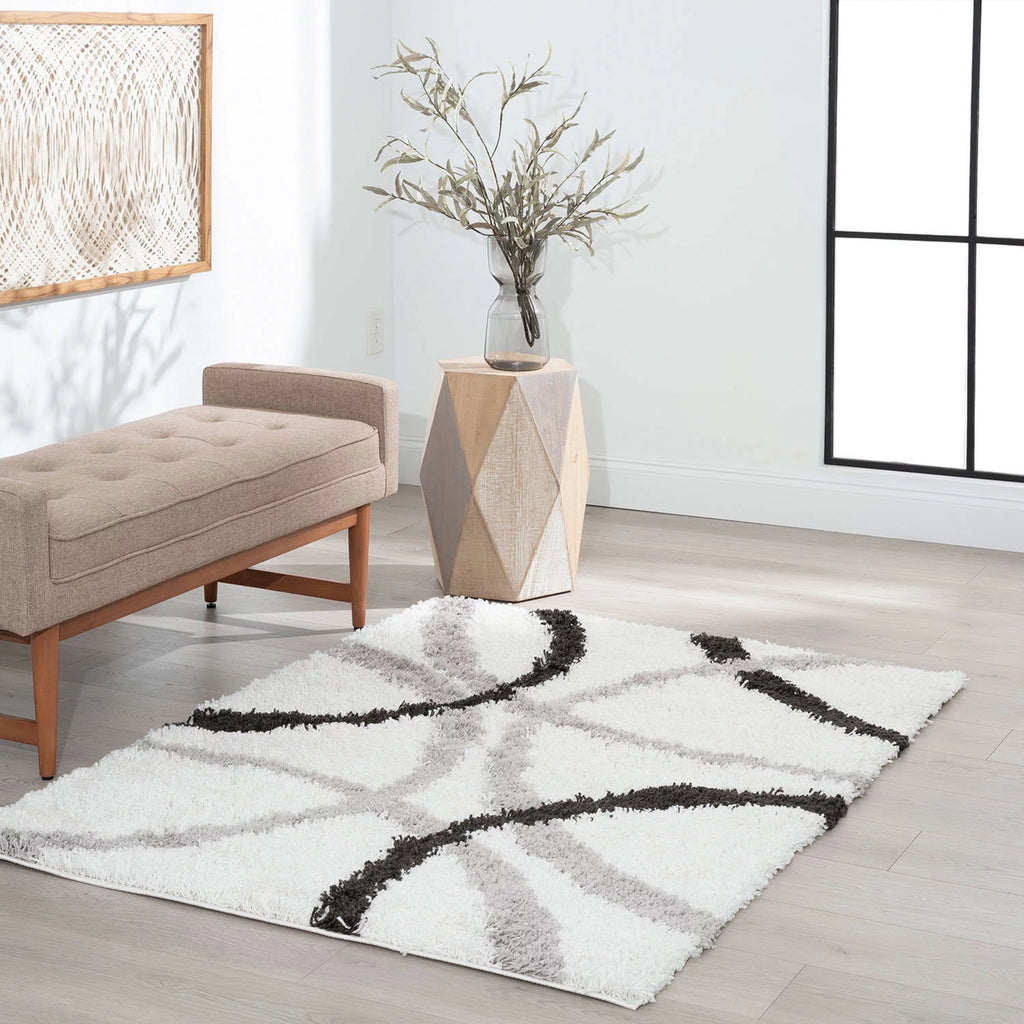 Modern White 4x6 Area Rug for Living Room Bedroom Indoor A4420
