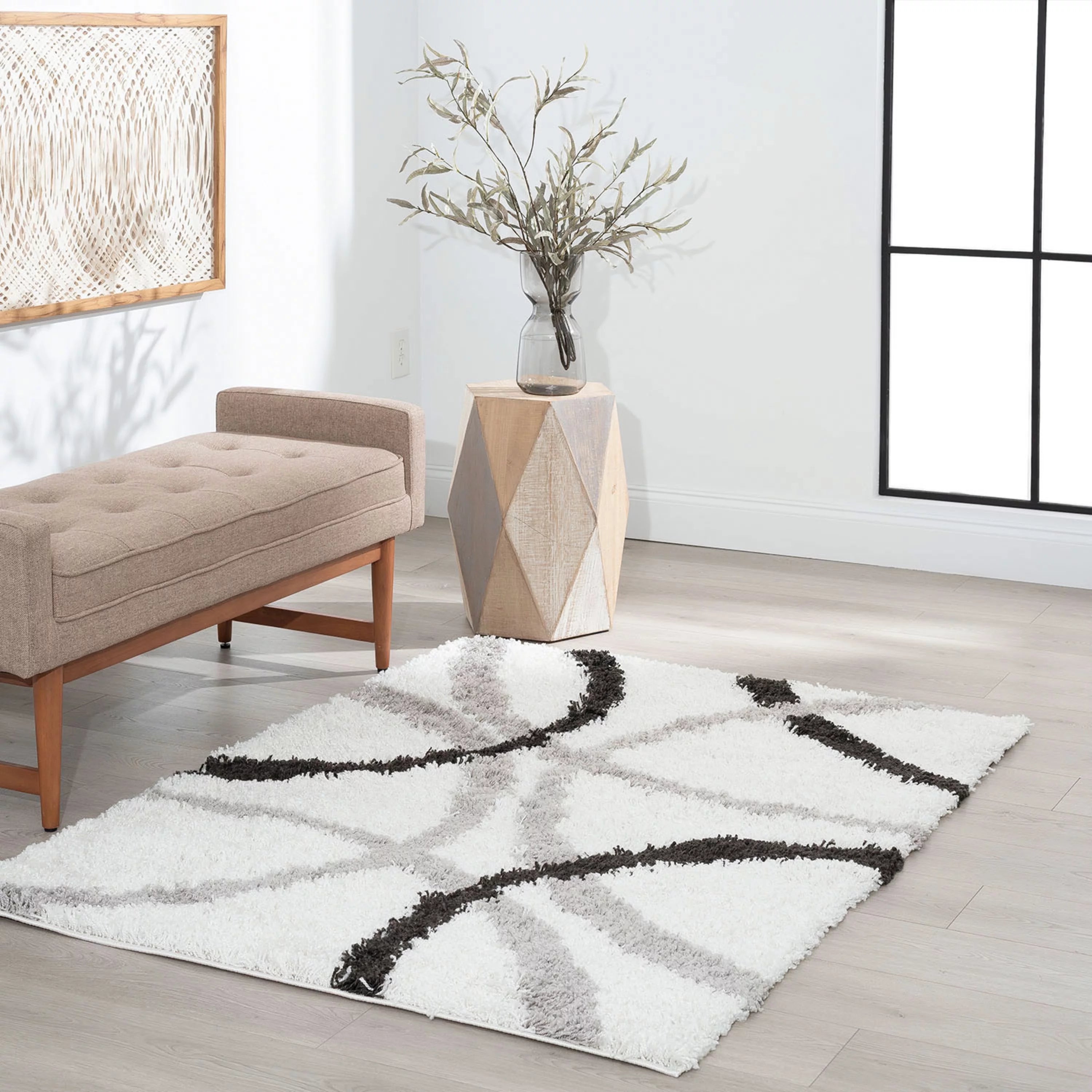 Modern White 4x6 Area Rug for Living Room Bedroom Indoor A4420